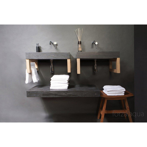 Forzalaqua Palermo wastafel - 60x40x9cm - zonder kraangat - gezoet hardsteen (zwart) FO100070